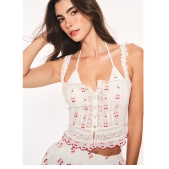 LoveShackFancy White and Pink Embroidered Tank Top - Picture 3 of 3